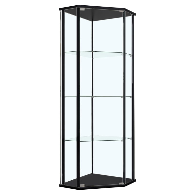Pemberly Row Modern Glass Shelf Curio Cabinet Clear and Black