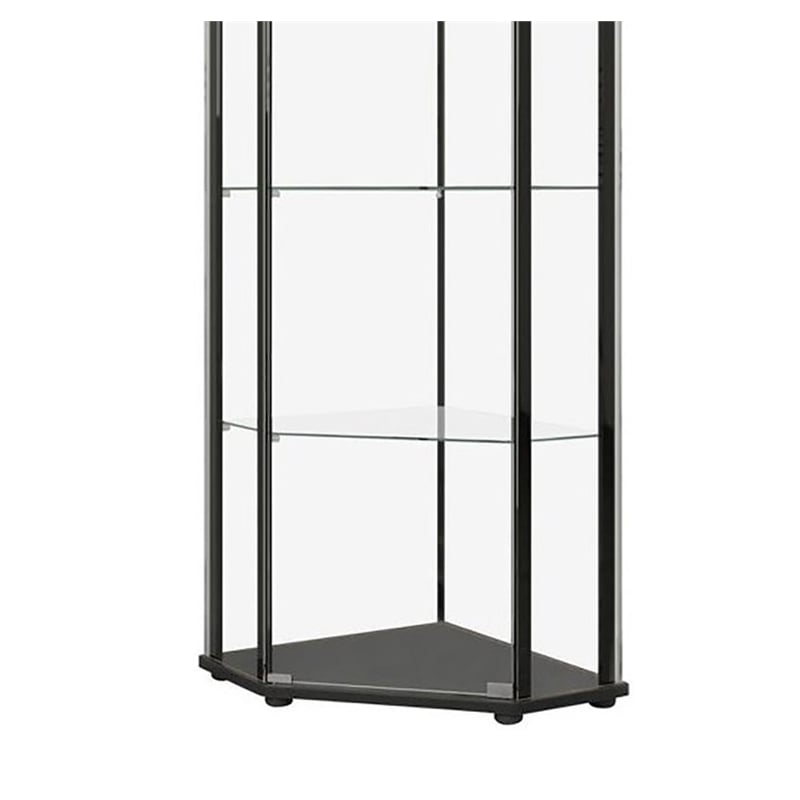 Pemberly Row Modern Glass Shelf Curio Cabinet Clear and Black