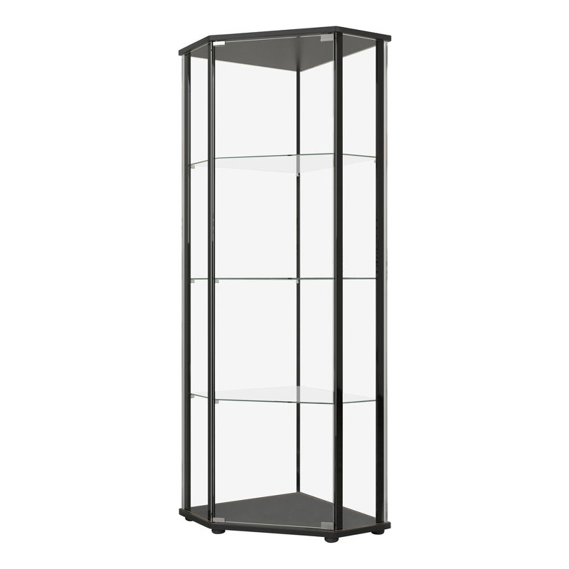 Pemberly Row Modern Glass Shelf Curio Cabinet Clear and Black