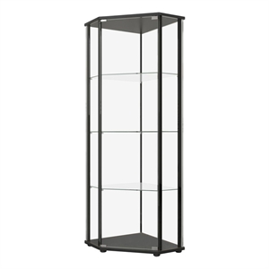 Pemberly Row Modern Glass Shelf Curio Cabinet Clear and Black