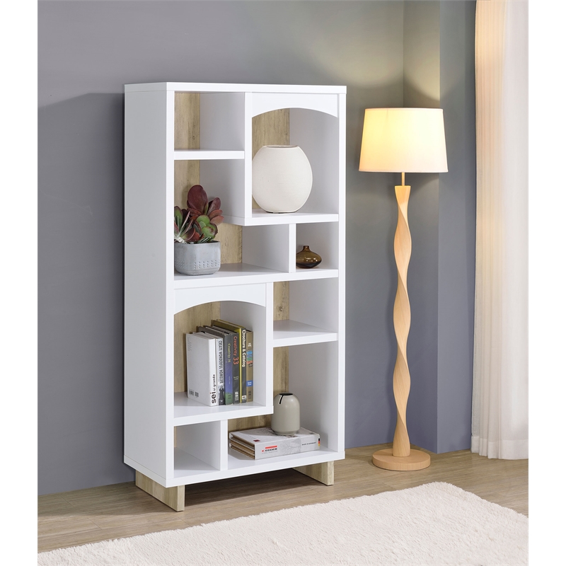 Pemberly Row Coastal 65-inch 6-shelf Wood Bookcase White and Distressed Pine
