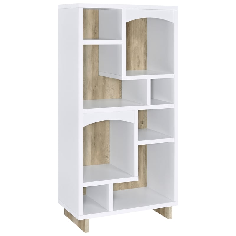 Pemberly Row Coastal 65-inch 6-shelf Wood Bookcase White and Distressed Pine
