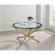 Pemberly Row Contemporary Round Glass Top Coffee Table Metal Base Brass