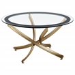 Pemberly Row Contemporary Round Glass Top Coffee Table Metal Base Brass