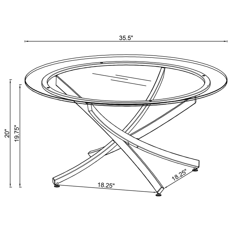 Pemberly Row Contemporary Round Glass Top Coffee Table Metal Base Brass