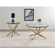 Pemberly Row Contemporary 2-piece Round Glass Top Coffee Table Set Brass