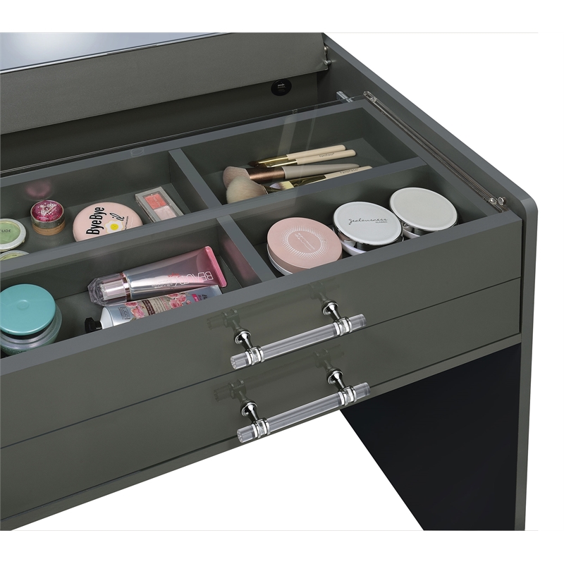 Pemberly Row 3-Drawer Engineered Wood Makeup Vanity and Stool Set in Gray