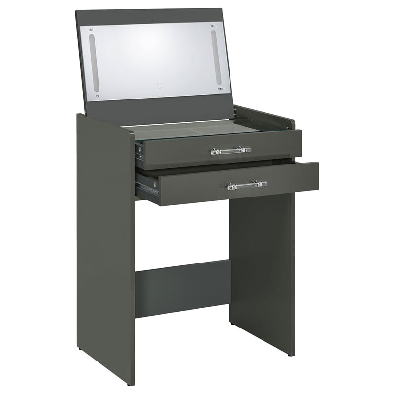 Pemberly Row 3-Drawer Engineered Wood Makeup Vanity and Stool Set in Gray