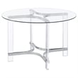 Pemberly Row 47-inch Round Glass Top Acrylic Dining Table in Silver