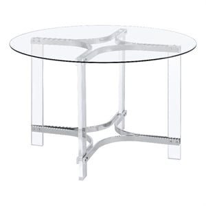 Pemberly Row 47-inch Round Glass Top Acrylic Dining Table in Silver