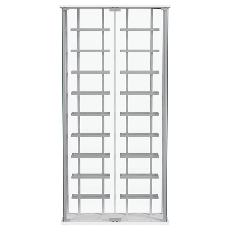 Pemberly Row Tempered Glass Wine Storage LED Metal Curio Cabinet in Chrome