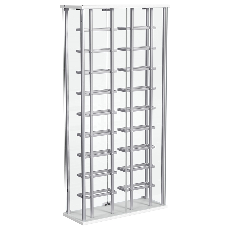 Pemberly Row Tempered Glass Wine Storage LED Metal Curio Cabinet in Chrome