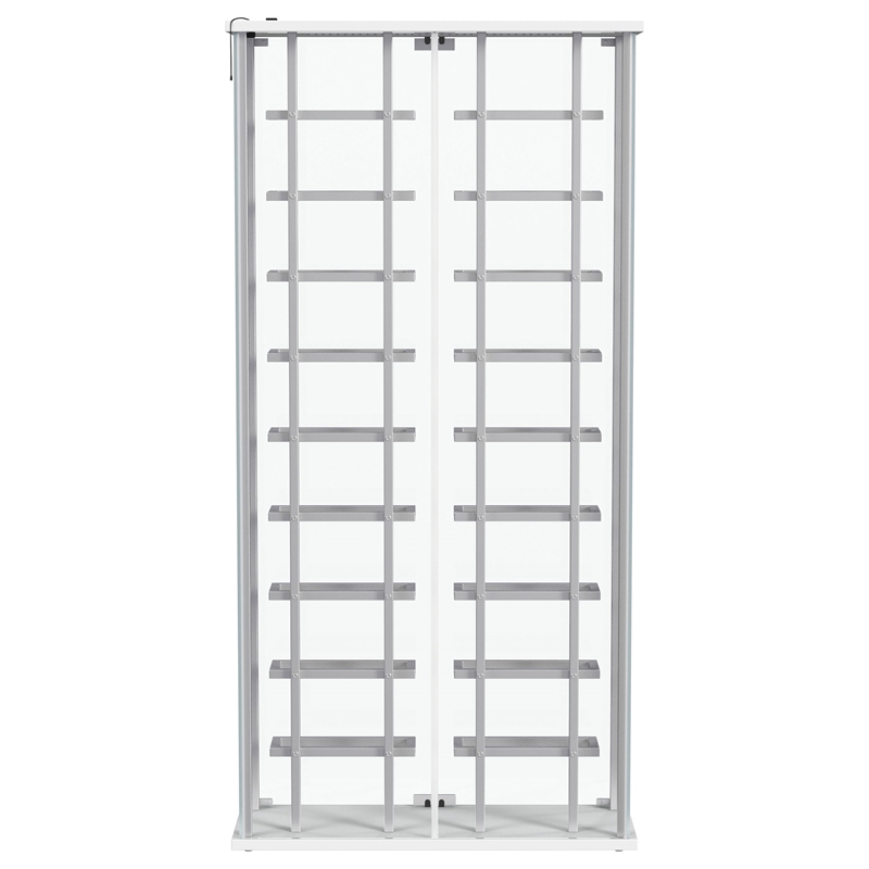 Pemberly Row Tempered Glass Wine Storage LED Metal Curio Cabinet in Chrome