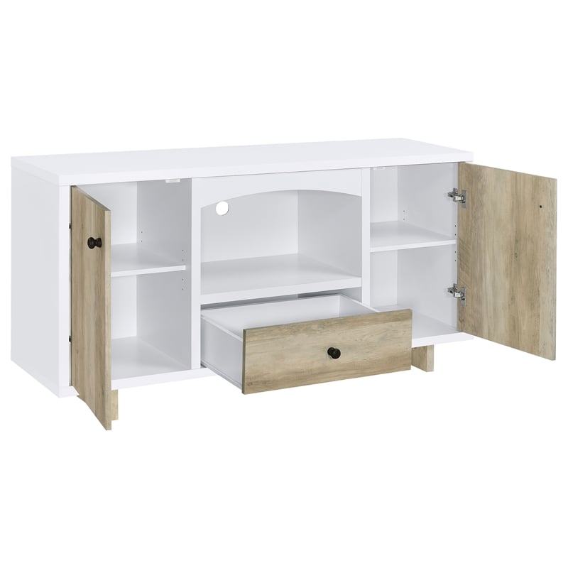Pemberly Row 2-Door Wood Storage Credenza in White and Distressed Pine