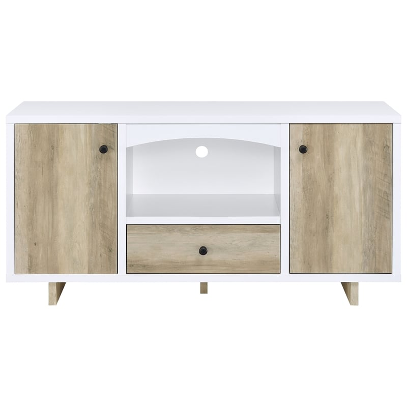 Pemberly Row 2-Door Wood Storage Credenza in White and Distressed Pine
