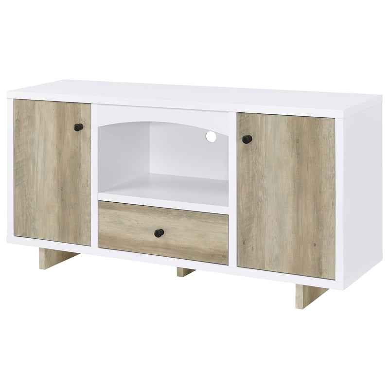 Pemberly Row 2-Door Wood Storage Credenza in White and Distressed Pine