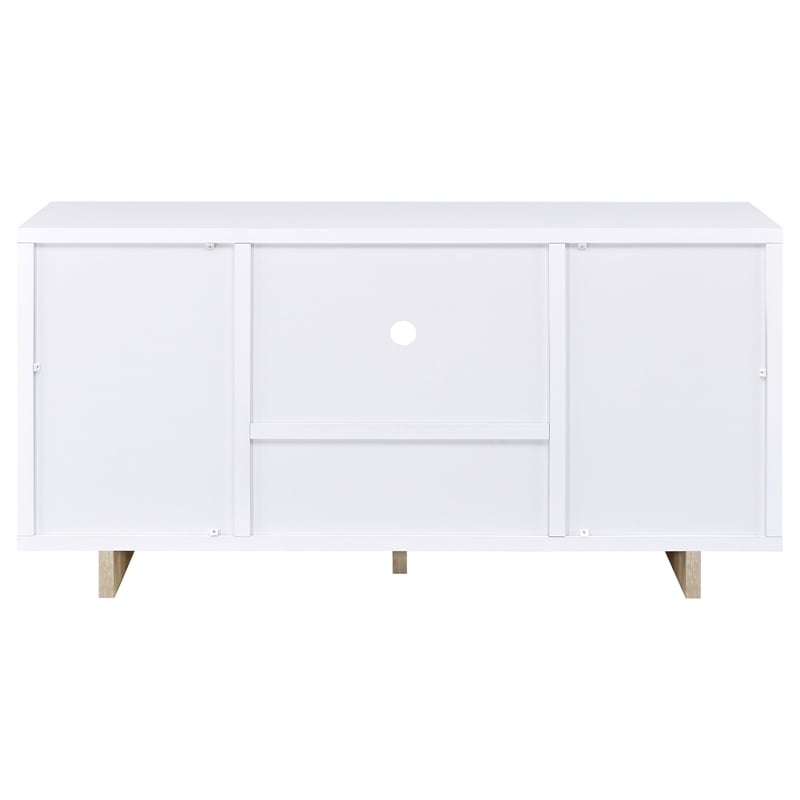 Pemberly Row 2-Door Wood Storage Credenza in White and Distressed Pine