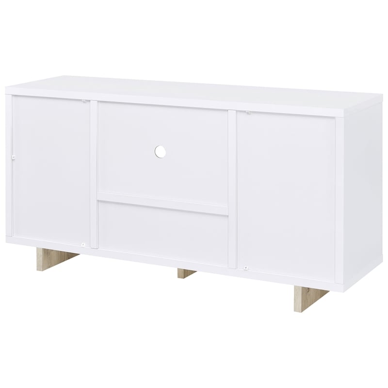 Pemberly Row 2-Door Wood Storage Credenza in White and Distressed Pine