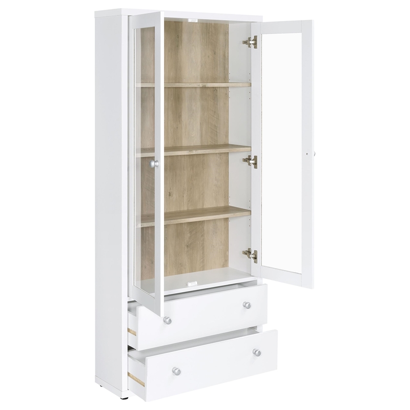 Pemberly Row 4-Shelf Glass Door Tall Wood Cabinet with Drawers in White