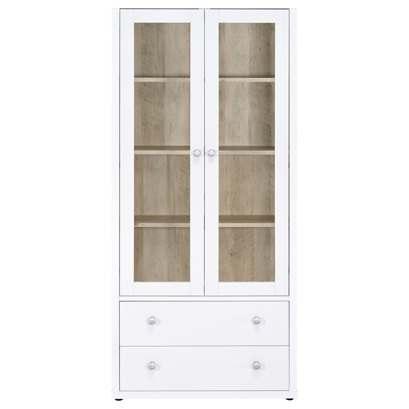 Pemberly Row 4-Shelf Glass Door Tall Wood Cabinet with Drawers in White