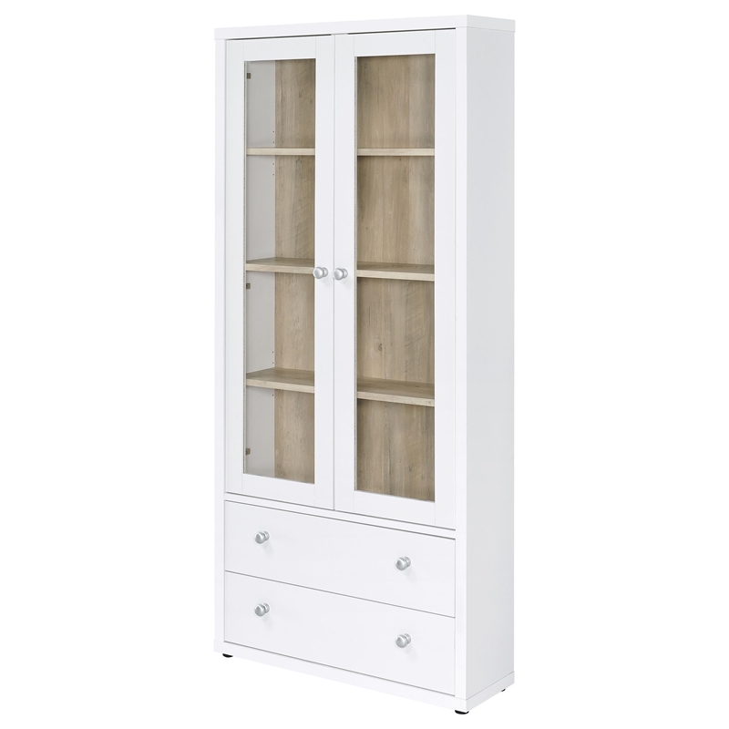 Pemberly Row 4-Shelf Glass Door Tall Wood Cabinet with Drawers in White