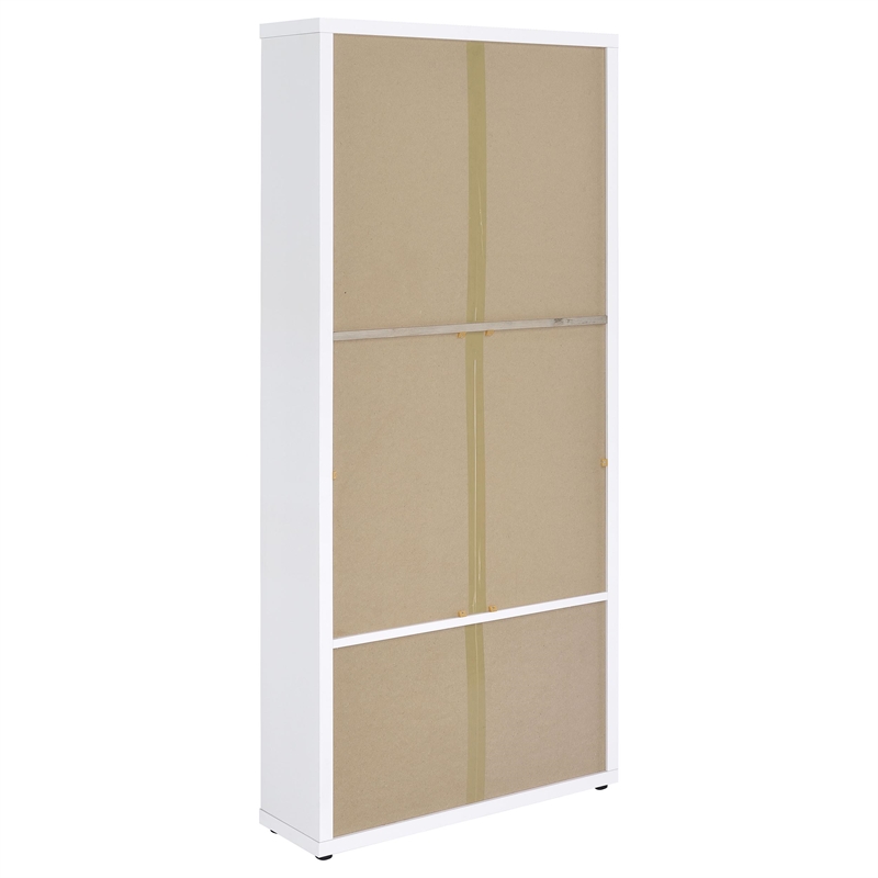 Pemberly Row 4-Shelf Glass Door Tall Wood Cabinet with Drawers in White