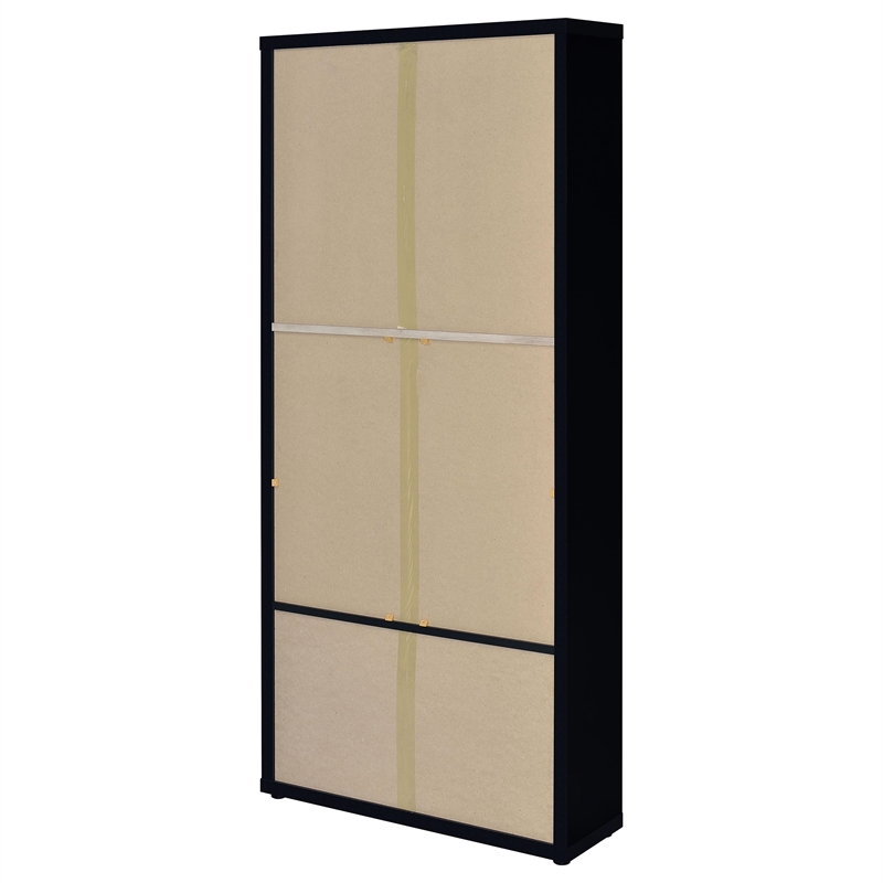 Pemberly Row 4-Shelf Glass Door Tall Wood Cabinet with Drawers in Black