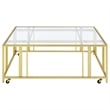 Pemberly Row Square Glass Top Coffee Table with Casters in Gold
