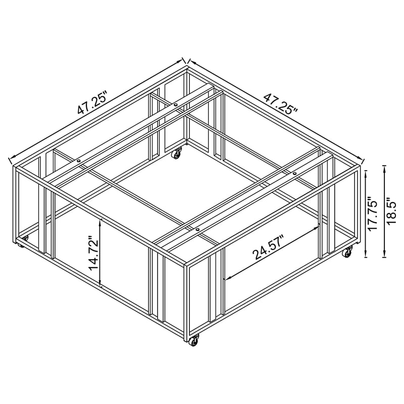 Pemberly Row Square Glass Top Coffee Table with Casters in Gold