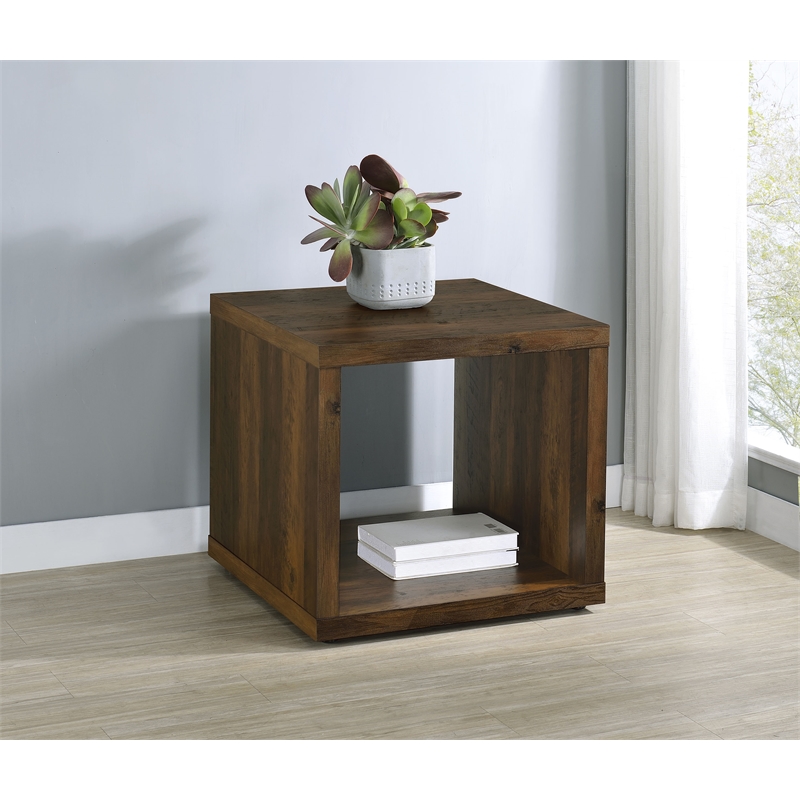 Pemberly Row Farmhouse Square Engineered Wood Side End Table in Brown
