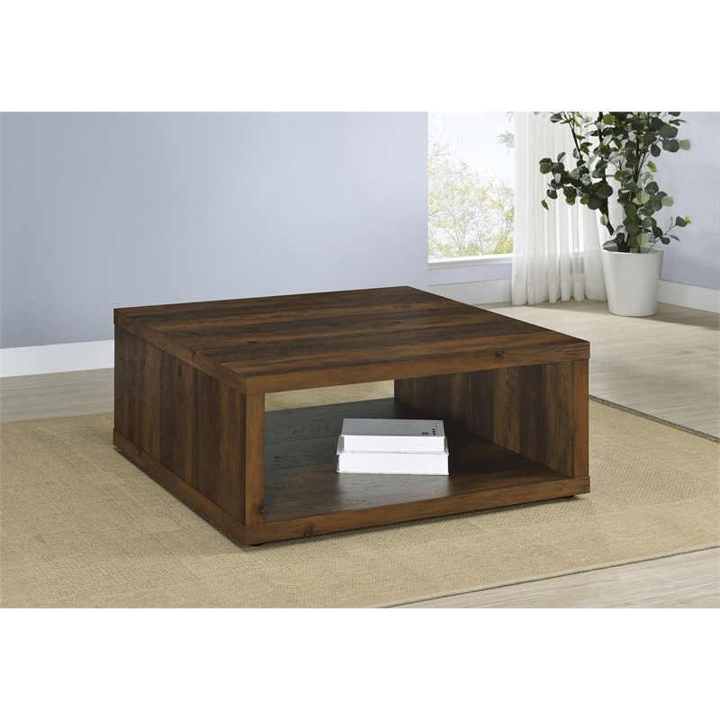 Pemberly Row Farmhouse Square Engineered Wood Coffee Table in Brown