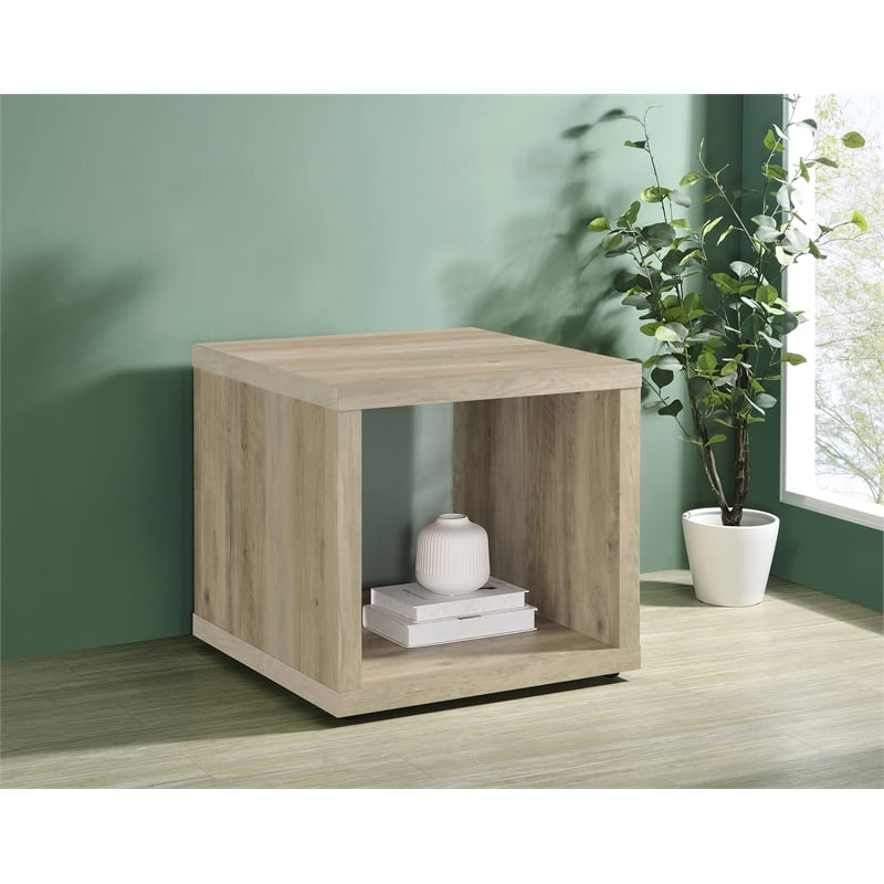 Pemberly Row Farmhouse Square Engineered Wood Side End Table in Brown