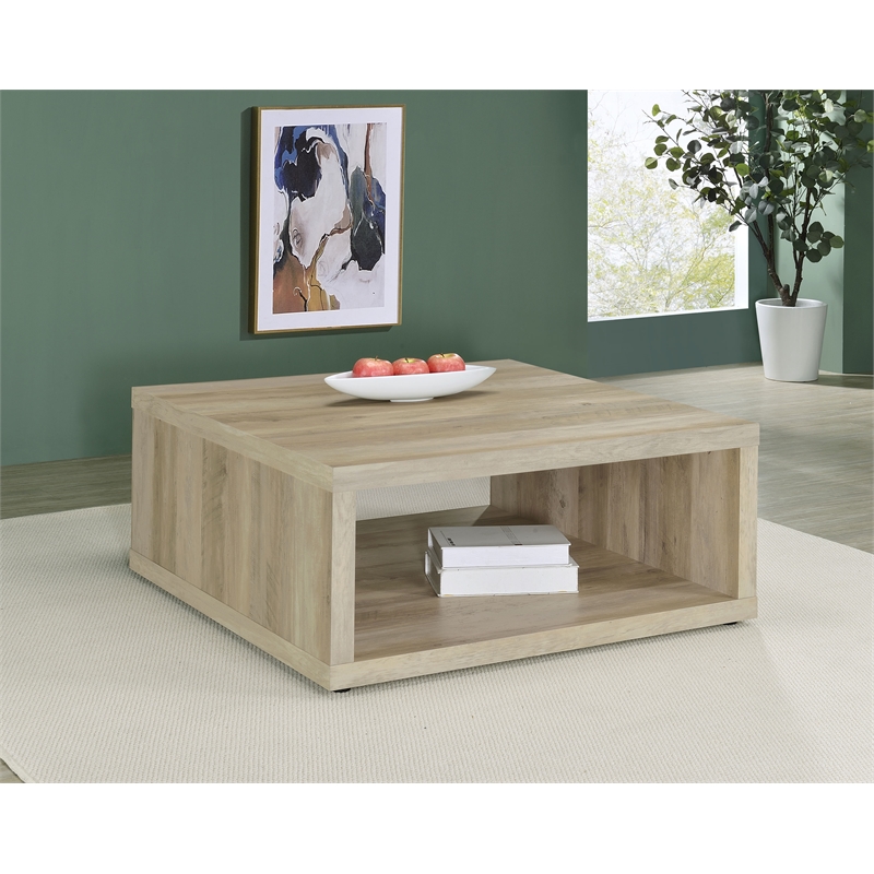 Pemberly Row Farmhouse Square Engineered Wood Coffee Table in Brown
