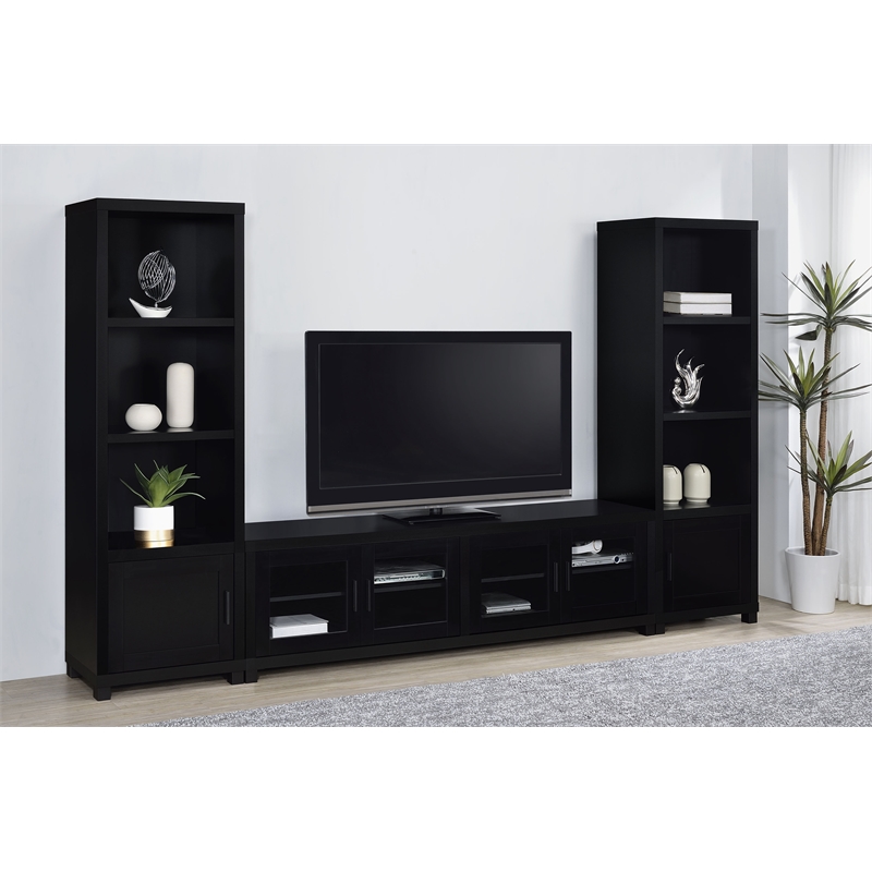 Pemberly Row 3-Piece Wood Entertainment Center 79-inch TV Stand in Black