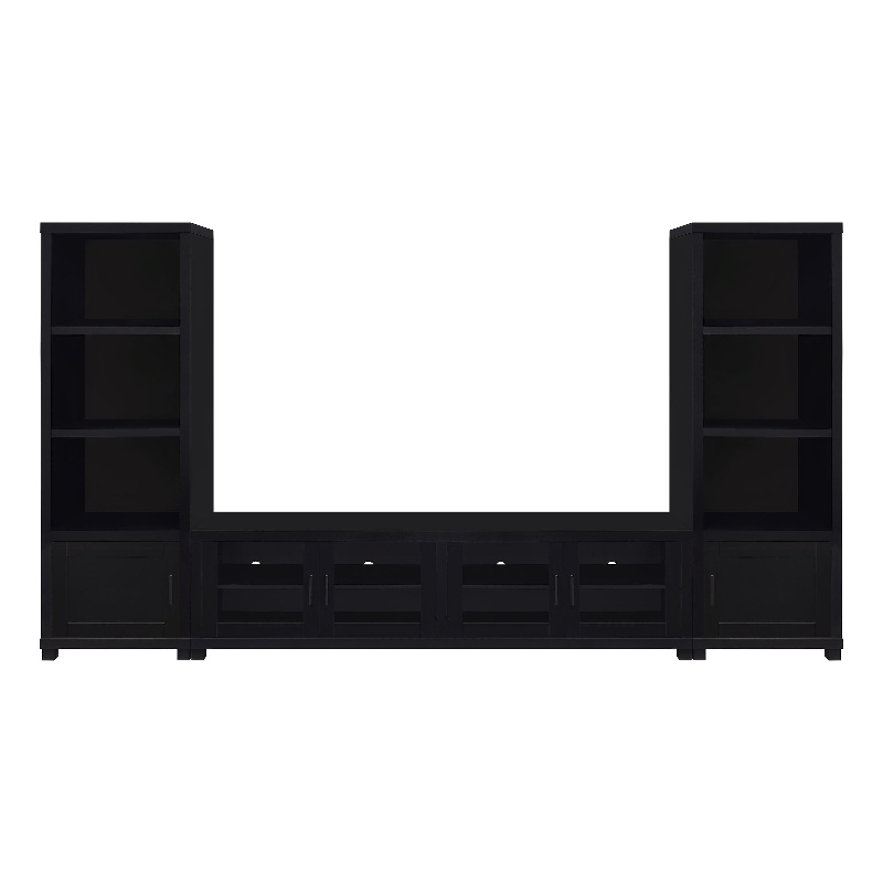 Pemberly Row 3-Piece Wood Entertainment Center 79-inch TV Stand in Black