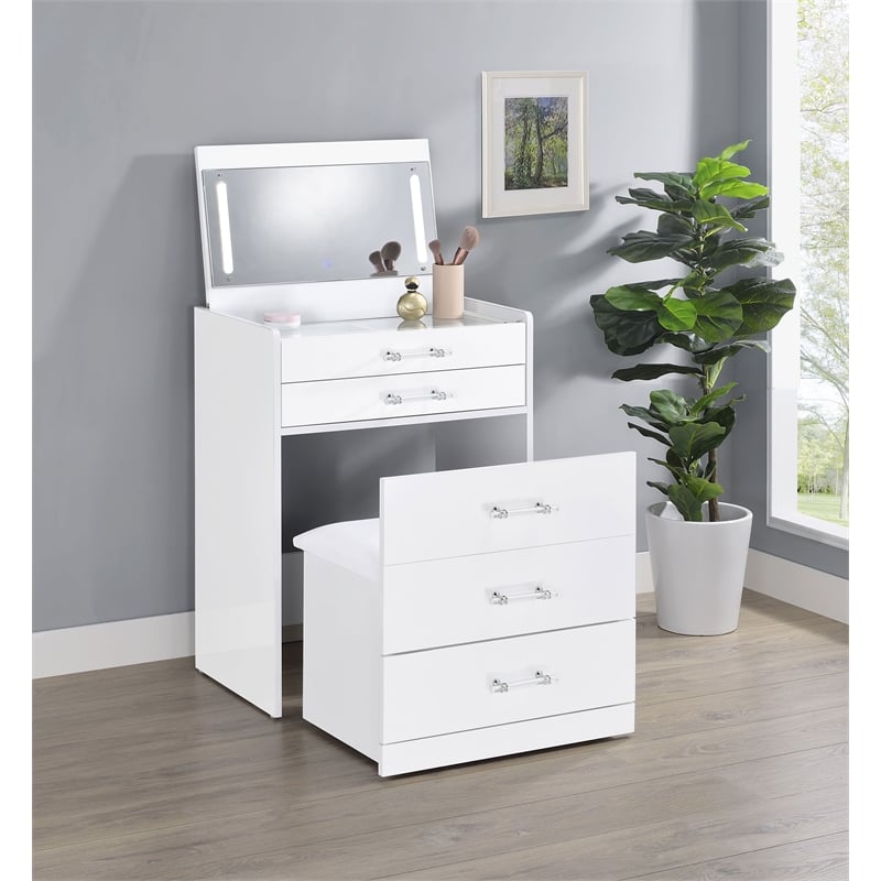 Pemberly Row 3-Drawer Engineered Wood Makeup Vanity and Stool Set in White