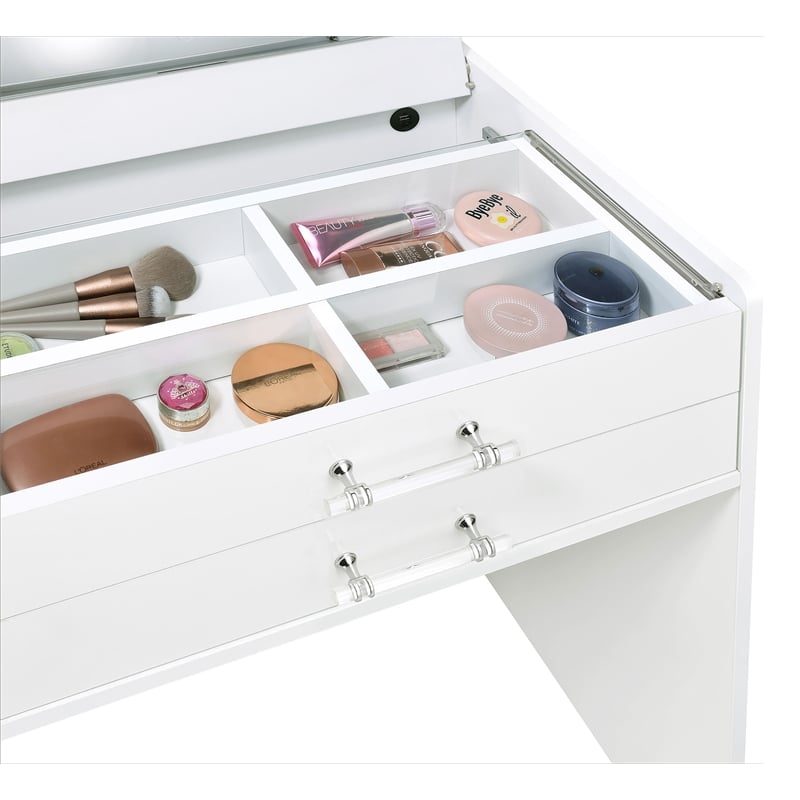 Pemberly Row 3-Drawer Engineered Wood Makeup Vanity and Stool Set in White