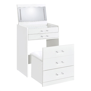 Pemberly Row 3-Drawer Engineered Wood Makeup Vanity and Stool Set in White