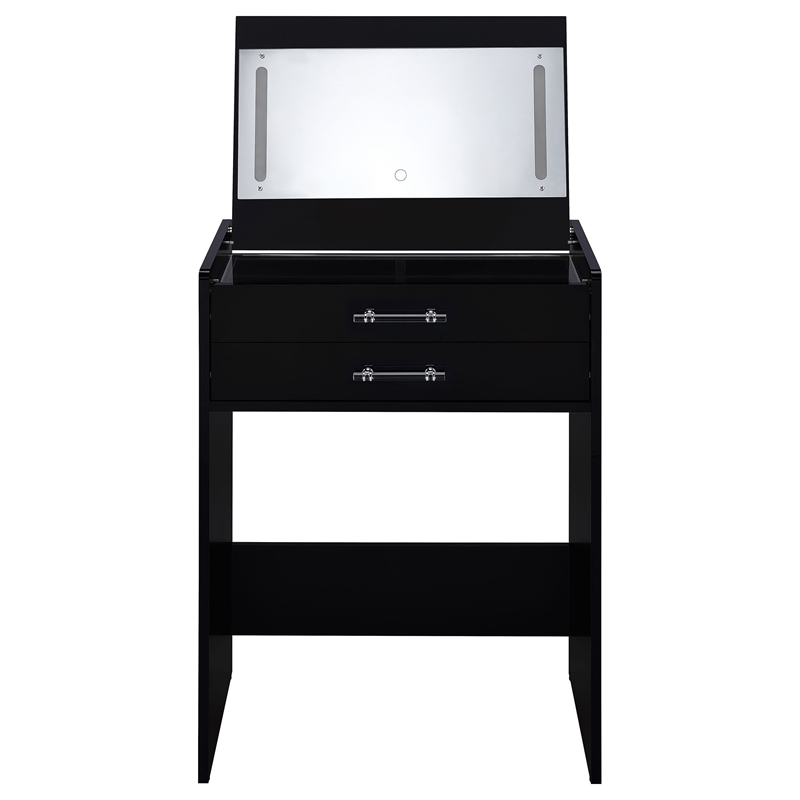Pemberly Row 3-Drawer Engineered Wood Makeup Vanity and Stool Set in Black
