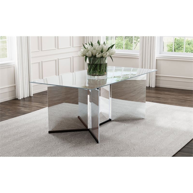 Pemberly Row 76-inch Rectangular Mirrored Metal Dining Table in Mirror