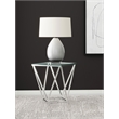 Pemberly Row Square Glass Top Geometric Metal End Table in Nickel
