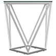 Pemberly Row Square Glass Top Geometric Metal End Table in Nickel