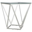 Pemberly Row Square Glass Top Geometric Metal End Table in Nickel