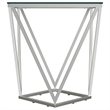 Pemberly Row Square Glass Top Geometric Metal End Table in Nickel