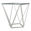 Pemberly Row Square Glass Top Geometric Metal End Table in Nickel