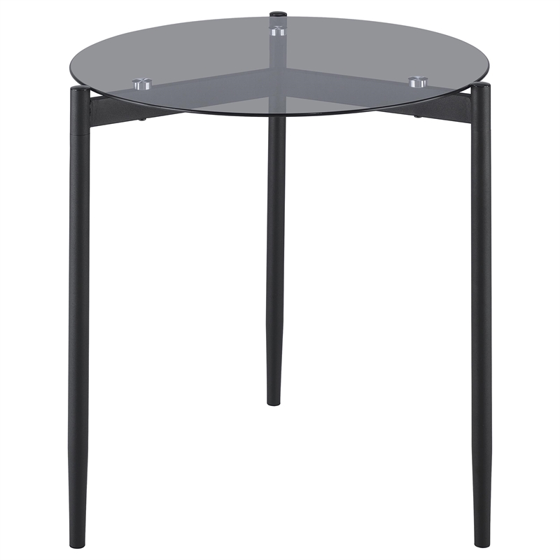 Pemberly Row Round Smoked Glass Top End Table in Sandy Black and Gray