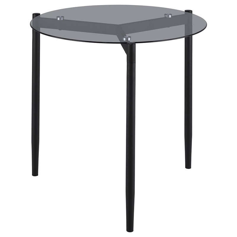 Pemberly Row Round Smoked Glass Top End Table in Sandy Black and Gray