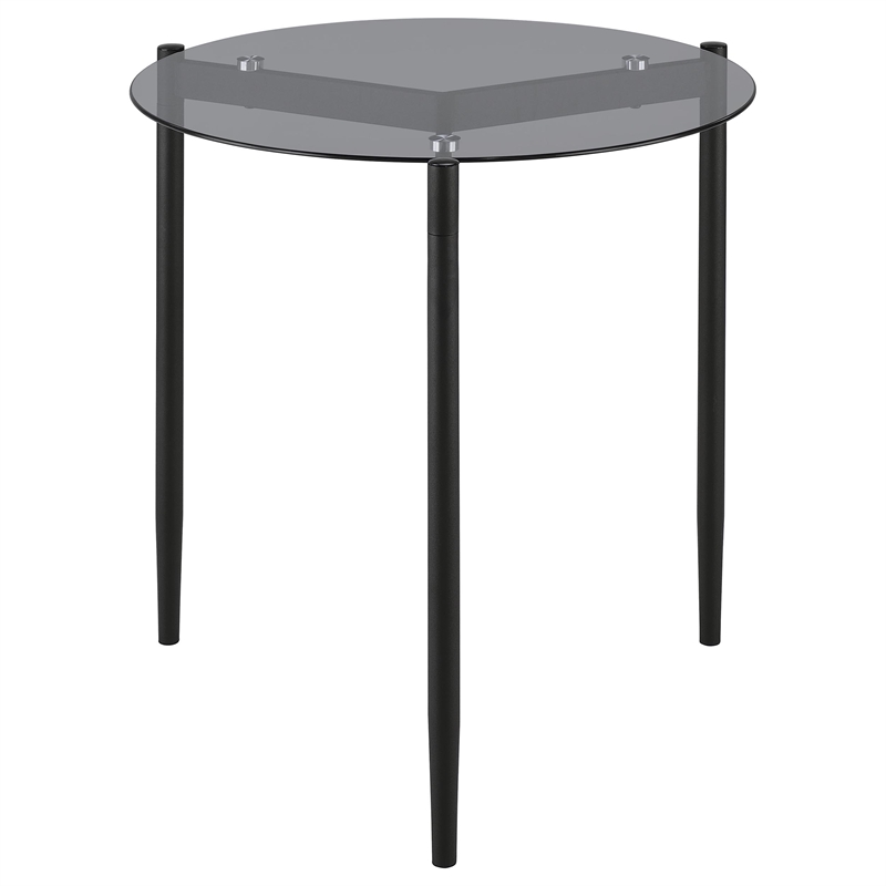 Pemberly Row Round Smoked Glass Top End Table in Sandy Black and Gray