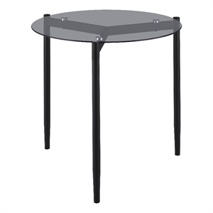 Pemberly Row Round Smoked Glass Top End Table in Sandy Black and Gray