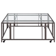 Pemberly Row Square Glass Top Coffee Table with Casters in Black Nickel